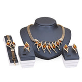 Imitation Crystal Gold Necklace Bracelet Earrings Ring Set - Outletorama