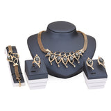 Imitation Crystal Gold Necklace Bracelet Earrings Ring Set - Outletorama