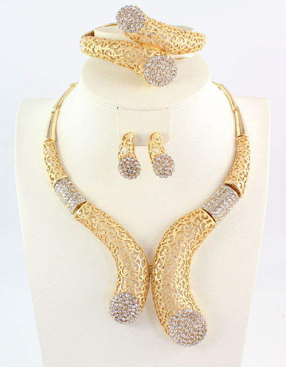 Jewelry Set Crystal  Party Necklace Bangle Earring Ring - Outletorama