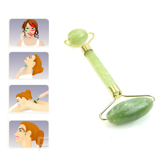 Anti Aging Jade Roller Therapy 100% Natural Jade Facial Roller w/ Double Neck Healing - Outletorama