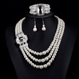 Simulated Pearl Statement Jewelry Set  Necklace + Earrings + Bracelet - Outletorama