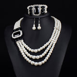 Simulated Pearl Statement Jewelry Set  Necklace + Earrings + Bracelet - Outletorama