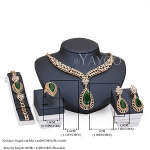 Gold Color Imitation Crystal  Jewelry  Set Necklace Earrings Bracelet - Outletorama