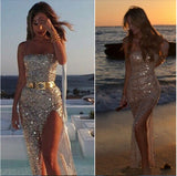 Long Gold Sequins Party Dress Sleeveless - Outletorama