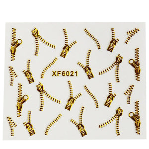 1sheets Gold Zipper 3D Designs Nail Art Stickers - Outletorama