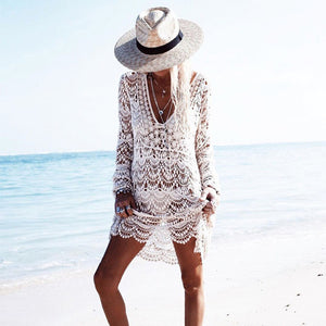 Sexy Beach Cover up Crochet White Swimwear Dress - Outletorama