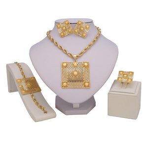 Exquisite  Gold Color Jewelry Set Necklace Earrings Ring Bracelet - Outletorama