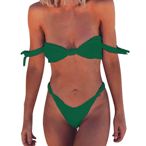 Bikini Set Swimwear Push-Up Padded Solid Bandage Bra Swimsuit - Outletorama
