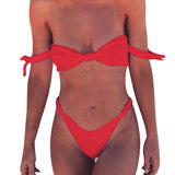 Bikini Set Swimwear Push-Up Padded Solid Bandage Bra Swimsuit - Outletorama