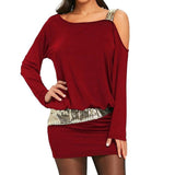 Mini Dress Sexy One Shoulder Sequined Short Dress Long Sleeve - Outletorama